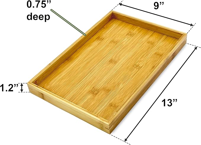 Bam & Boo - Natural Bamboo Serving Tray Modern Rectangular - for Food, Drinks, Decor, Vanity in Home, Kitchen, Bathroom, Coffee Table, Bed(Medium, 13” x 9" x 1.2")