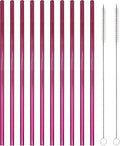10 Pcs Stainless Steel Straws, Reusable Drinking Straws, Straight Metal Straw Sets with 2 Pcs Cleaning Brushes (8.5 Inch, Rose Red)