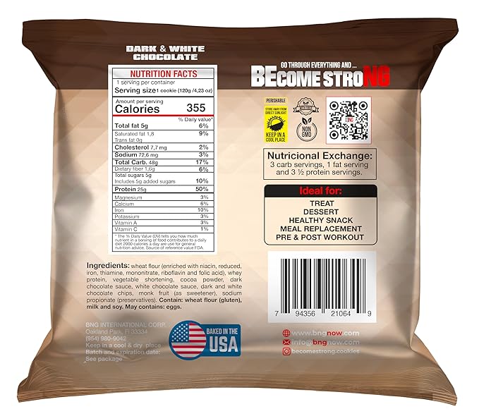 Become Strong High Protein Cookies, 25g Protein, 3g Sugar, BNG Cookies (10 ct.) (Dark and White Chocolate)