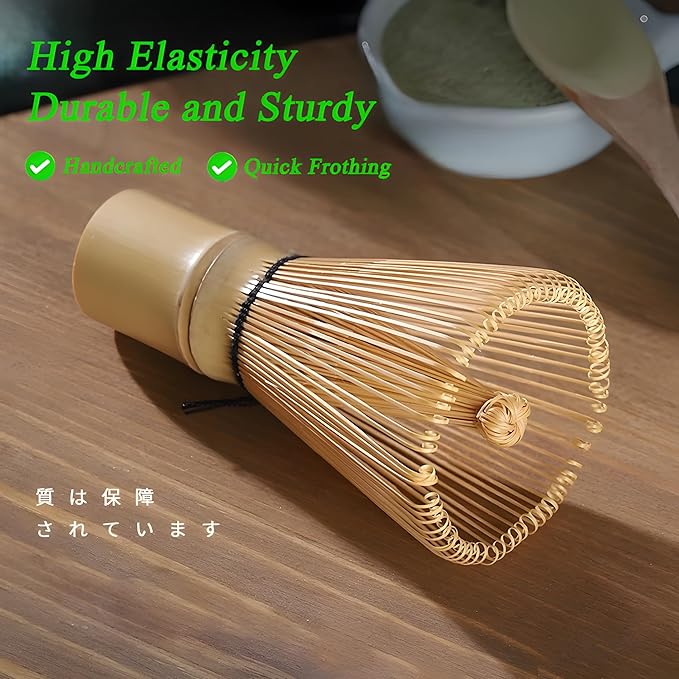 Matcha Whisk Set (7pcs) - Matcha Set with Whisk,Pouring Spout Bowl,Chasen Holder,Powder Sifter,Bamboo Scoop with Stand,Tea Cloth,Perfect Tools Kit for Tea Ceremony (Matcha Green)