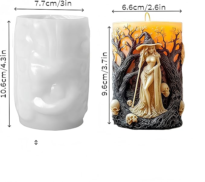 Witch Cylinder Silicone Candle Mold for Candle Making,Pillar Casting Silicone Molds for Resin Casting,Scented Candle, Soap,Silicone Molds for Home Decor,Resin Craft Gifts (D)