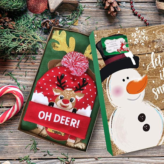 12 Extra Large Christmas Gift Wrap Boxes Bulk with Lids, 12 Tissue paper and 80 Foil Christmas Stickers for Wrapping Oversized Clothes (Robes, Sweater, Coat, Shirts) and Xmas Holiday Present