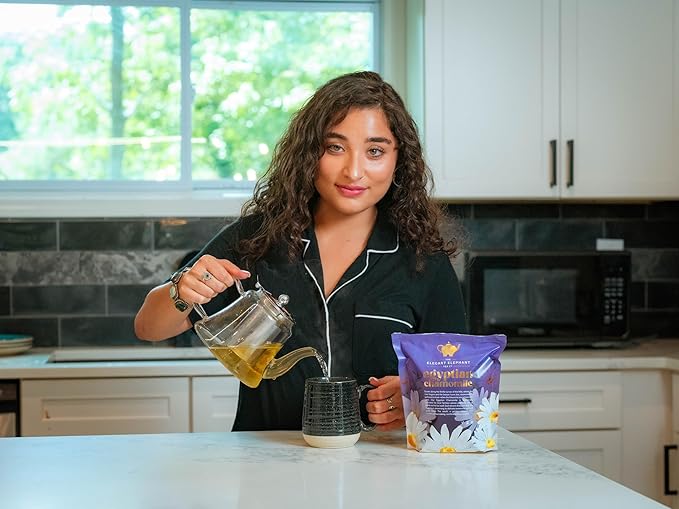 Egyptian Chamomile Tea, Organic Loose Leaf Herbal Tea – Cozy, Calming – Supports Stress Relief, Relaxation & Sleep – 4 oz Resealable Bag (Makes 50 Cups) – The Elegant Elephant