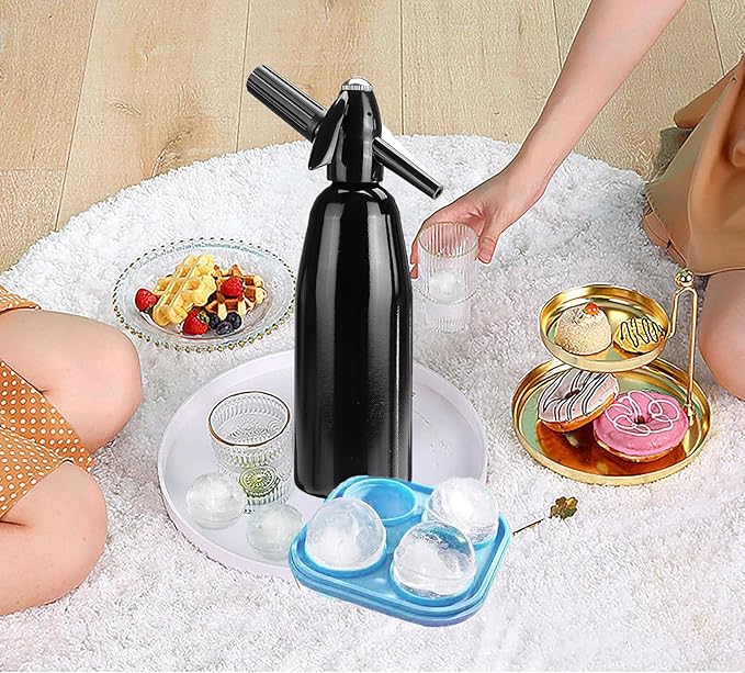 Soda Maker Soda Siphon, 1L Portable Carbonated Water Maker, Sparkling Water Maker Machine for Homemade Soda Water, Cocktails, DIY Sparkling Drinks, (Not Included CO2 Cartridges) with Ice Cube Mold