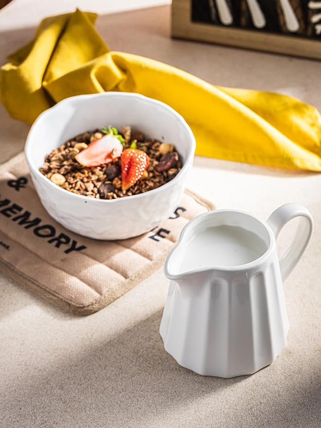 Ceramic Creamer Pitcher,17 Oz Coffee Creamer Container with Handle, Small Milk Pitcher Pourer for Sauces, Salad, White