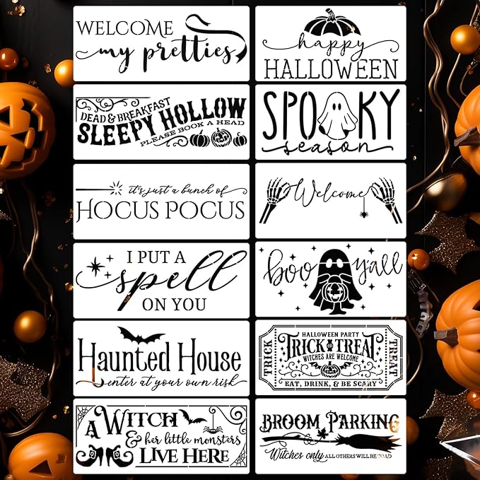 Halloween Stencils for Painting on Wood 14” Halloween Doormat Stencils Boo Hocus Pocus Drawing Templates for Wood Sign Doormats T-Shirt Porch Wreath Decor
