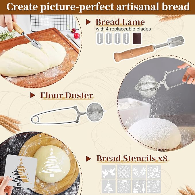 Sourdough Starter Kit, 9" Round & 10" Oval Banneton Bread Proofing Basket Set, Sourdough Starter Jar Glass, Complete Sourdough Bread Baking Supplies Making Tools Gifts for Bakers Women Mom