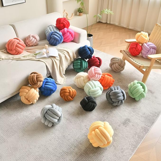 Decorative Throw Knot Pillow Ball for Home Chair Sofa Couch Bed Aesthetic Round Velvet Knotted Pillow Cushion (Pink, 11 inches)