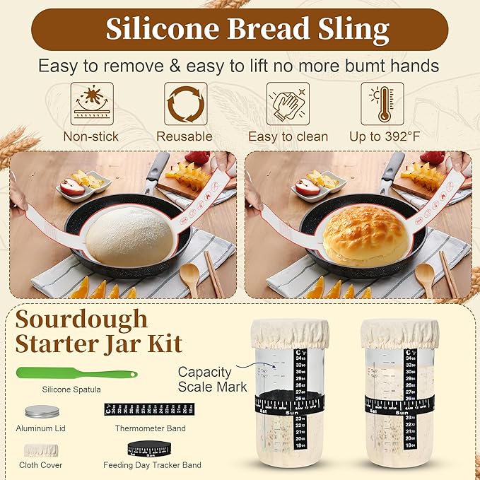 Sourdough Starter Kit, 9" Round & 10" Oval Banneton Bread Proofing Basket Set, Sourdough Starter Jar Glass, Complete Sourdough Bread Baking Supplies Making Tools Gifts for Bakers Women Mom