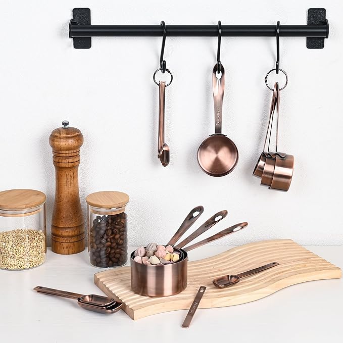 Copper Plated Measuring Cups and Spoons Set, Stainless Steel Measuring Cups and Spoons Set, 7 Kitchen Measure Cup, 9 Spice Measure Spoons, US&Metric Measuring Tools for Baking