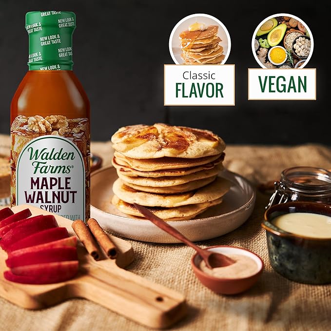 Walden Farms Maple Walnut Syrup – Perfect for Pancakes, Waffles, Desserts – Zero Calorie, Sugar-Free, Low Carb, Keto-Friendly, Gluten-Free, Vegan – 3-Pack, 12 oz Bottles