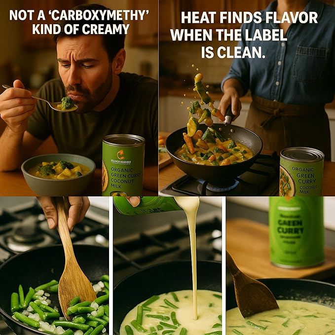 Islands Harvest Organic Green Curry Coconut Milk Pack of 12 - Vegan, Kosher, Halal, Non-Gmo, Usda Organic Green Curry - No Added Artificial Flavors, Colors & Preservatives