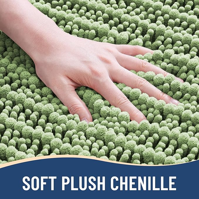 Arotive Luxury Chenille Bathroom Rug Mat, Extra Soft Thick Absorbent Shaggy Bath Rugs, Non-Slip Machine Wash Dry, Plush Bath Mats for Bathroom, Shower and Tub, 30x17, Sage Green