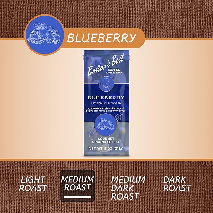 Boston’s Best Coffee - Blueberry Flavored Delicious Gourmet Premium Ground Coffee, 11 oz. / 311 g Bag
