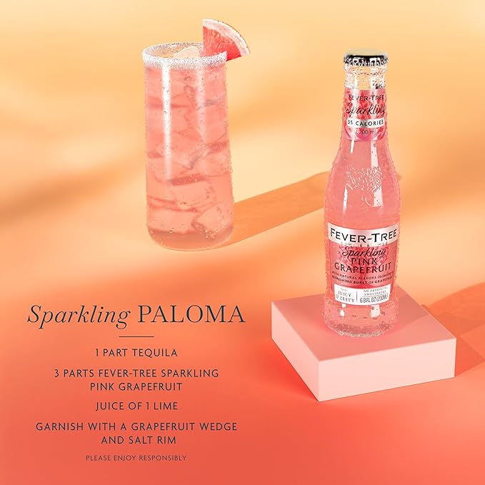 Fever Tree Sparkling Pink Grapefruit - Premium Mixer - Refreshing Beverage for Cocktails & Mocktails. Naturally Sourced Ingredients, No Artificial Sweeteners or Colors - 200 ML Bottles - Pack of 24
