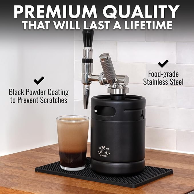 Zulay Nitro Cold Brew Maker - Nitro Cold Brew Keg with Pressure Relieving Valve & Creamer Faucet - Gift for Coffee Lovers - Nitro Cold Brew Coffee Maker for Home - Collapsible Funnel & Drip Mat