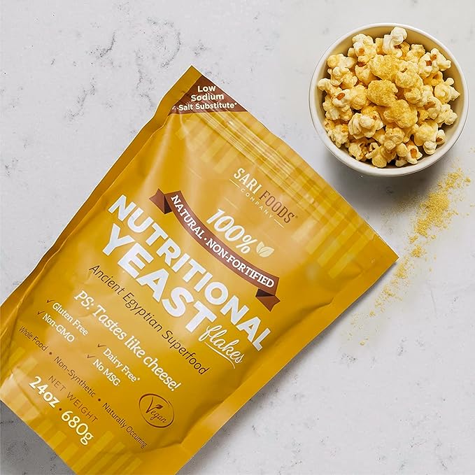 Non Fortified Nutritional Yeast Flakes, Whole Foods Based Protein Powder, Vegan, Gluten Free, Vitamins B, Beta-glucans, and All 18 Amino Acids (24 oz.)