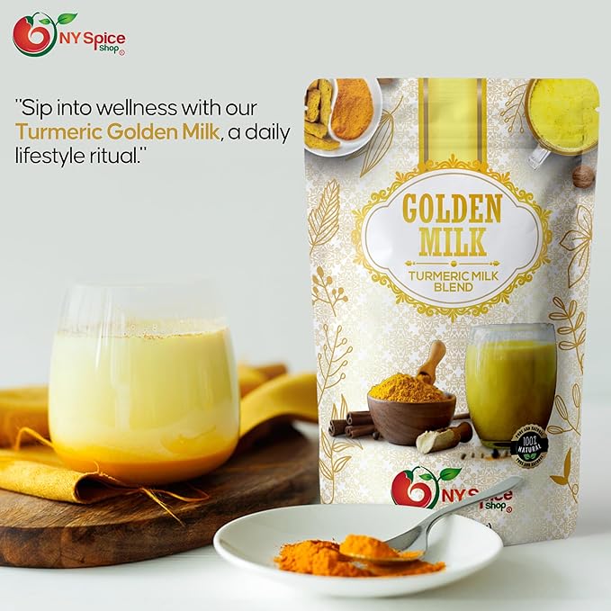 NY SPICE SHOP Golden Milk Superfood Powder – 4 Oz (Ounce) Instant Latte Mix Superfood with Turmeric - Superfood Blend of Turmeric, Cinnamon, Ginger, Black Pepper, Nutmeg, Green Cardamom