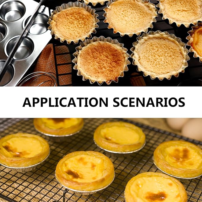 Mikinona 6pcs Stainless Steel Flower Tart Pans Non-stick Tart Muffin Cups for Baking Desserts for Cupcakes Egg Tarts and Diy Parties