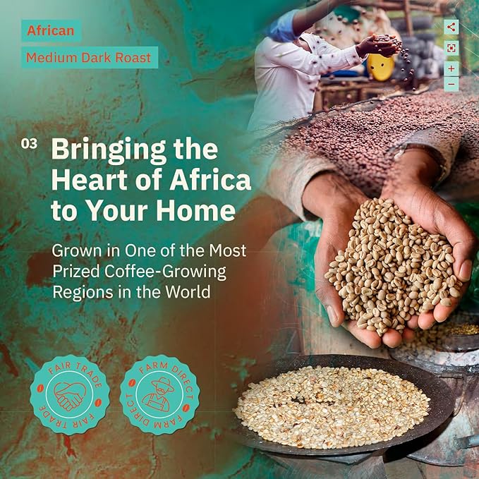 Kochere Horn of Africa Signature Blend Whole Bean Coffee – 1LB – Single Origin Components, Freshly Roasted to Order – Artisanal Medium Roast – Bold, Complex, and Fruity Notes – Organic, Farm Direct Specialty Coffee