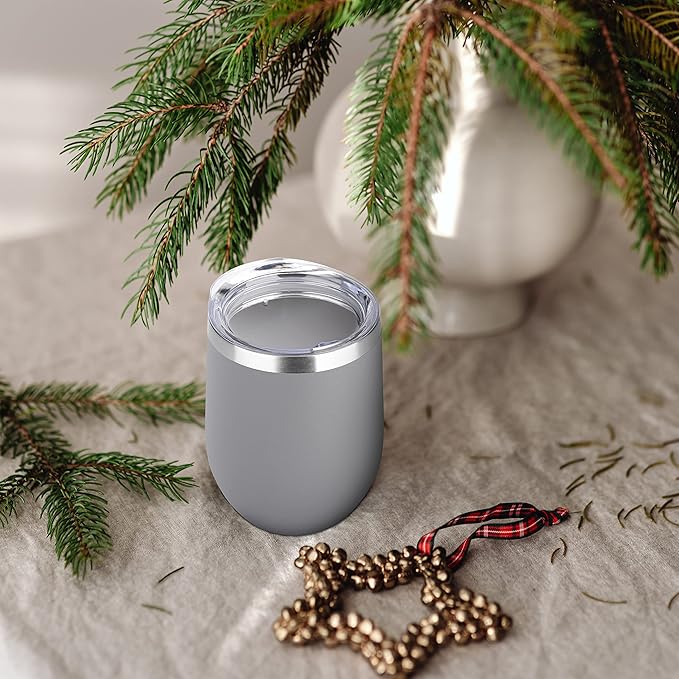 DOMICARE Stainless Steel Wine Tumbler Bulk with Lid, Personalized Insulated Tumblers Set, 12oz Travel Coffee Cups Pack of 8, Gray