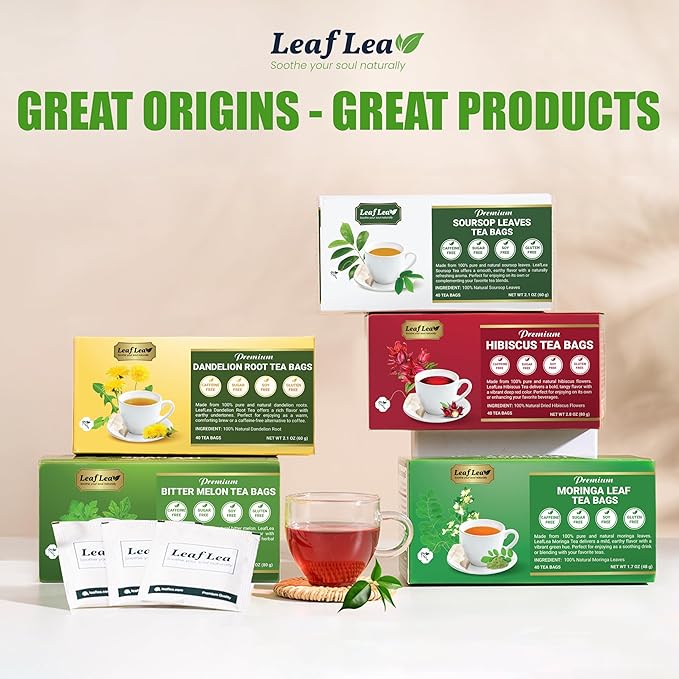 LeafLea 40 Dandelion Root Tea Bags, Dandelion Tea Supports Wellness and a Balanced Lifestyle, 100% Natural & Pure Dandelion Root, Vegan, No Sugar, Caffeine-Free