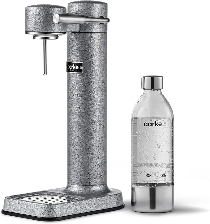 Aarke Carbonator lll, Sparkling & Carbonation Water Machine, Stainless Steel with PET BPA-Free Reusable Bottle Volume 1L/34 fl oz (Hammertone Grey)