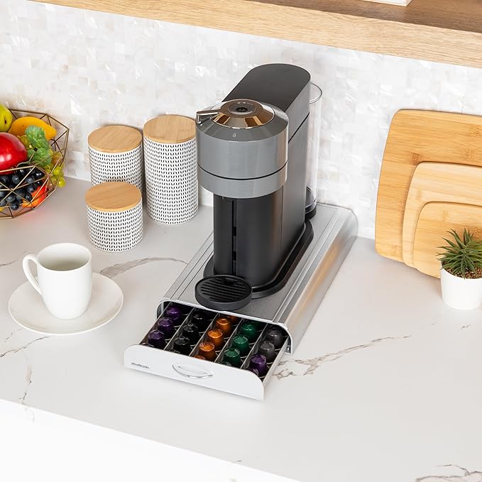 Mind Reader Nespresso Compatible Capsule Drawer, Countertop, Coffee Pod Holder, Storage, 9.25"L x 15"W x 2"H, Silver