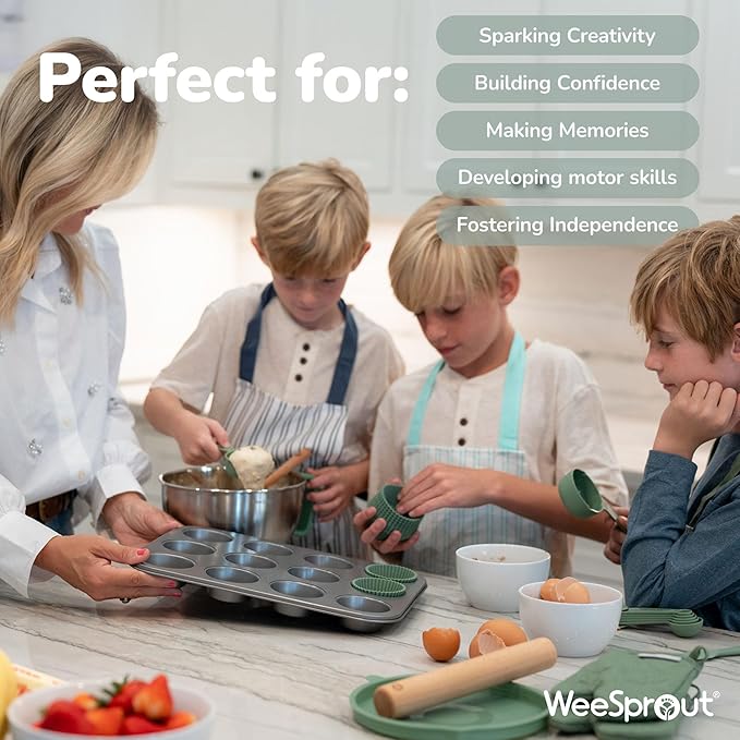 Ultimate Baking Kit for Kids - Kids Baking Set with Child Sized Utensils - Includes Apron, Oven Mitts, Silicone Mats & Liners - Perfect Cooking Set for Ages 6-12 - Navy Blue