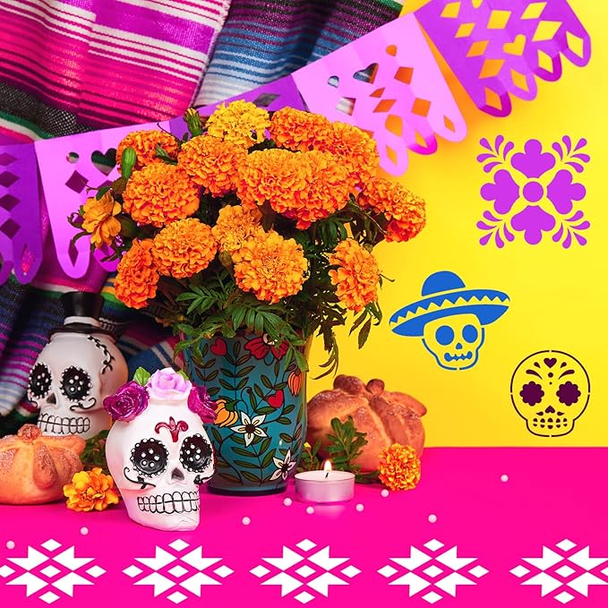 100 Pcs Stencils for Painting on Wood Reusable Stencil Crafts Drawing Templates Holiday Wall Paper for DIY Scrapbook Home 2 x 2 Inch(Mexican Festival)