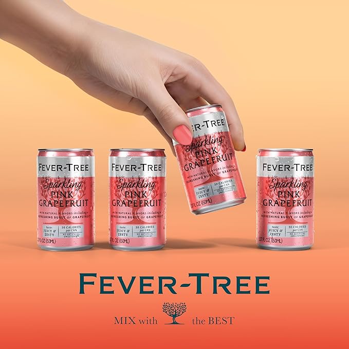Fever-Tree Sparkling Pink Grapefruit - Premium Quality Mixer - Refreshing Beverage for Cocktails & Mocktails. Naturally Sourced Ingredients, No Artificial Sweeteners or Colors - 5.1 Fl Oz Cans - Pack of 24
