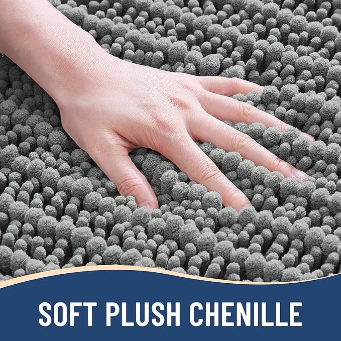Arotive Luxury Chenille Bathroom Rug Mat, Extra Soft Thick Absorbent Shaggy Bath Rugs, Non-Slip Machine Wash Dry, Plush Bath Mats for Bathroom, Shower and Tub, 59x35, Grey