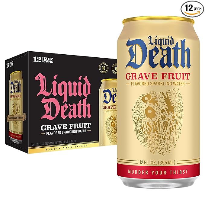 Liquid Death, Grave Fruit, Grapefruit-Flavored Sparkling Water, 12-Pack (12oz Cans), Low Sugar, Huge Flavor & No Artificial Sweeteners