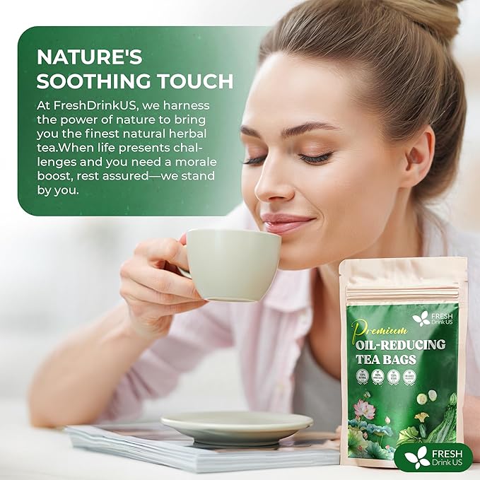FreshDrinkUS, Oil-Reducing Herbal Tea – 75 Tea Bags | Blend of Winter Melon, Lotus Leaf, Ginger, Hawthorn, Gardenia Fruit, Rose, Cassia Seed & More | Naturally Caffeine-Free | Delicious Hot or Iced