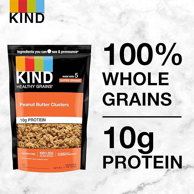 KIND Healthy Grains Granola, Peanut Butter Clusters, Healthy Snacks, Gluten Free, 100% Whole Grains, 10g Protein, 11oz, 1 Count (Pack of 2)