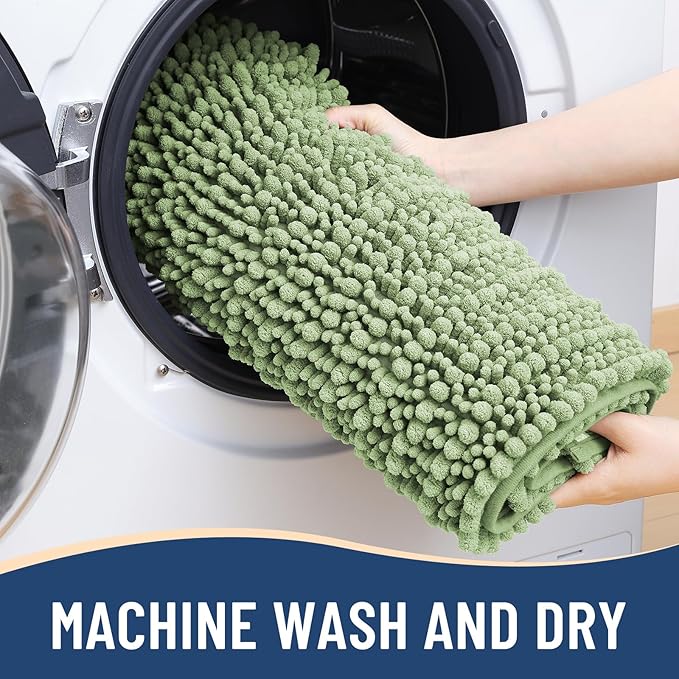 Arotive Luxury Chenille Bathroom Rug Mat, Extra Soft Thick Absorbent Shaggy Bath Rugs, Non-Slip Machine Wash Dry, Plush Bath Mats for Bathroom, Shower and Tub, 50x30, Sage Green
