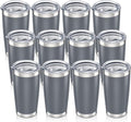 20 oz Tumbler with Lid Stainless Steel Insulated Tumblers Bulk Double Wall Vacuum Cups Powder Coated Travel Mug Keep Drinks Cold and Hot, Grey, 12 Pack