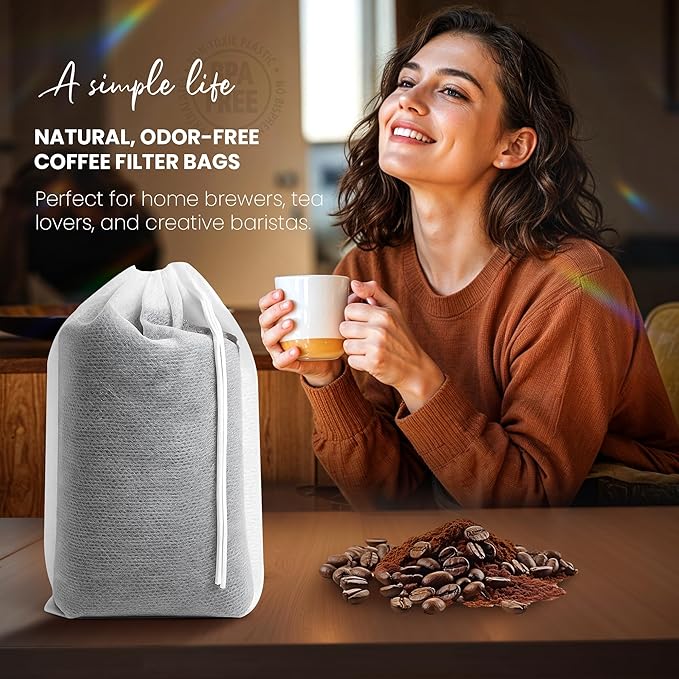 120 Count Cold Brew Coffee Filter Bags – 4x6 Inch Disposable Fine Mesh Drawstring Tea & Coffee Pouches – Fits 64oz Mason Jar, Tear-Resistant, Made from Natural Materials