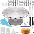12 Inch Round Aluminum Revolving Cake Decorating Stand,35 pcs Cake Turntable Kit Supplies, Rotating Cake Stand,for Cake,Pastries and Cake Decorations