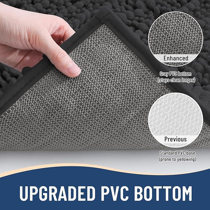Arotive Luxury Chenille Bathroom Rug Mat, Extra Soft Thick Absorbent Shaggy Bath Rugs, Non-Slip Machine Wash Dry, Plush Bath Mats for Bathroom, Shower and Tub, 70x24, Dark Grey