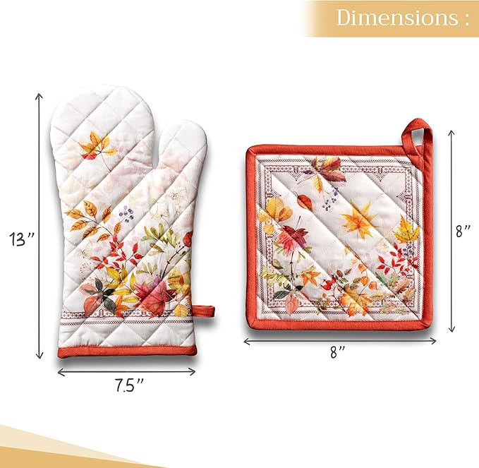 Maison d' Hermine 100% Cotton Oven Mitt & Pot Holder Set (7.5"x13" & 8"x8") Heat Resistant BBQ Cooking Gloves with Loop, Baking, Grilling, Kitchen, Handling Hot Pans (Amarante)