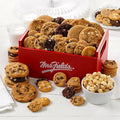 Mrs. Fields Deluxe Signature Combo Crate - Assorted with 15 Original Cookies, 60 Nibblers Bite-Sized Cookies, and 4 oz. Toffee Nut Popcorn (76 Count)