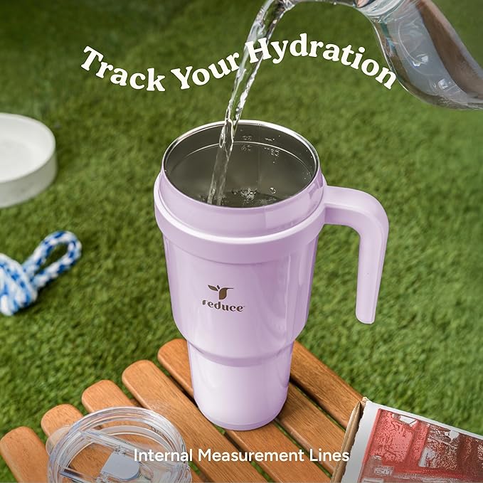 Reduce 40 oz Stainless Steel Tumbler with Handle - Dual-Wall Vacuum Insulated Travel Mug, Sweat-Proof Lid & Reusable Straw - Keeps Drinks Cold for 24 Hrs, Fits Cupholders, Dishwasher Safe-Mineral Blue