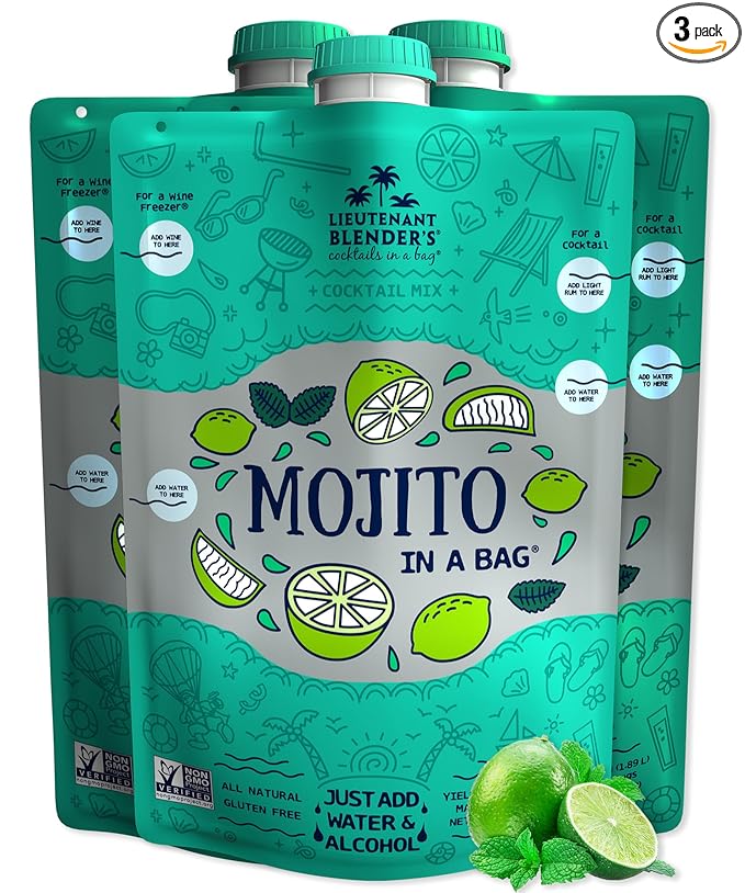 Lt. Blender's Mojito in a Bag - Each Bag Makes 1/2 Gallon of Frozen Cocktails – Non-GMO Cocktail Mix for Slushies – Make a Cocktail, Wine Slushie or Mocktail - (Pack of 3)