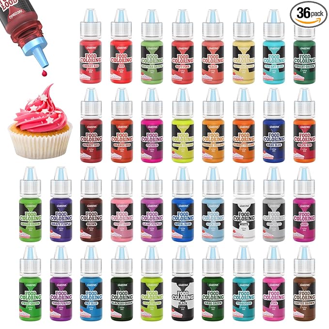 Cakestar Food Coloring Liquid, 36 Vibrant Food Coloring for Slime, Upgraded Food Dye Concentrated Neon Food Coloring Liquids for Cake, Cookies, Baking Decorating, Icing, DIY Crafts, 6ml/bottle