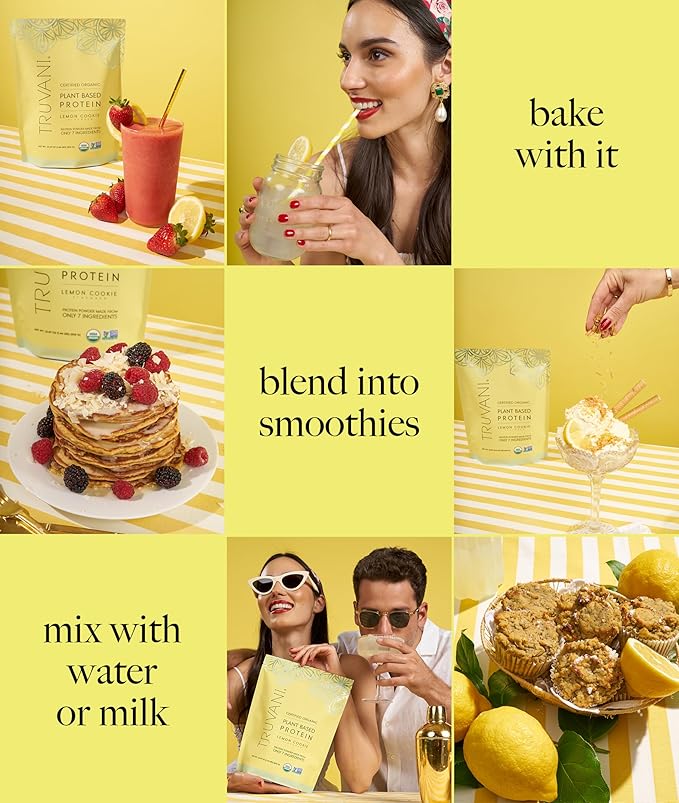 Truvani Vegan Pea Protein Powder | Lemon Cookie | 20g Organic Plant Based Protein | 10 Servings | Keto | Gluten & Dairy Free | Low Carb | No Added Sugar