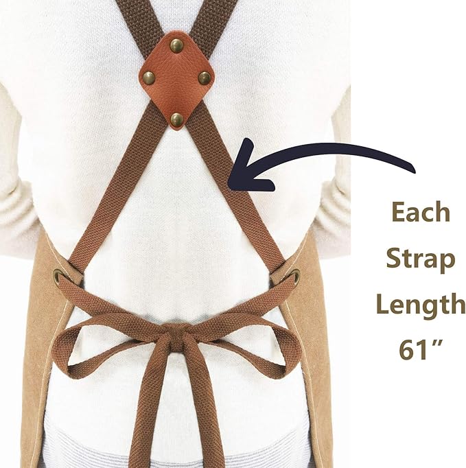 AFUN Chef Aprons for Men Women with Large Pockets, Cotton Canvas Cross Back Heavy Duty Adjustable Work Apron, Size M to XXL (Darkgreen)