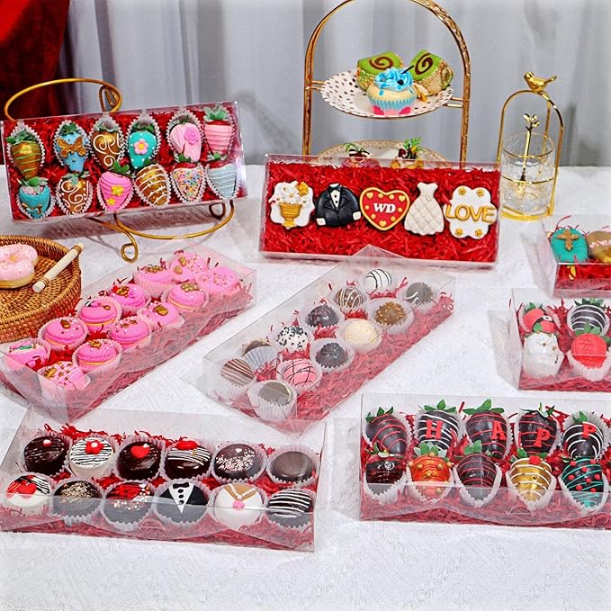 50PCS 12x5x2 Inches Clear Cookie Boxes Strawberry Boxes Bakery Boxes Macaron Boxes Gift Boxes Treat Boxes for Party Favors