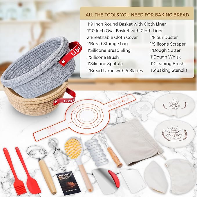 Sourdough Starter Kit,sourdough Bread Baking Supplies,Bread Proofing Basket,Sourdough Proofing Basket,Sourdough Kit Gifts for Bakers Women Wife Mom