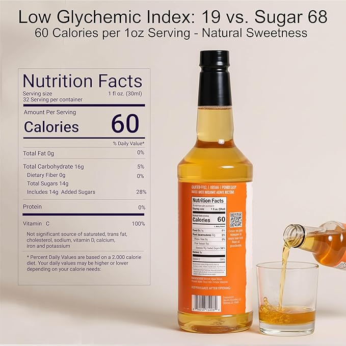 Top Hat Agave Nectar - Made with Organic Agave Nectar - Agave Syrup Sweetener for Cocktails, Mocktails, Lemonades, Coffee, Tea & Desserts - 32oz Bottle